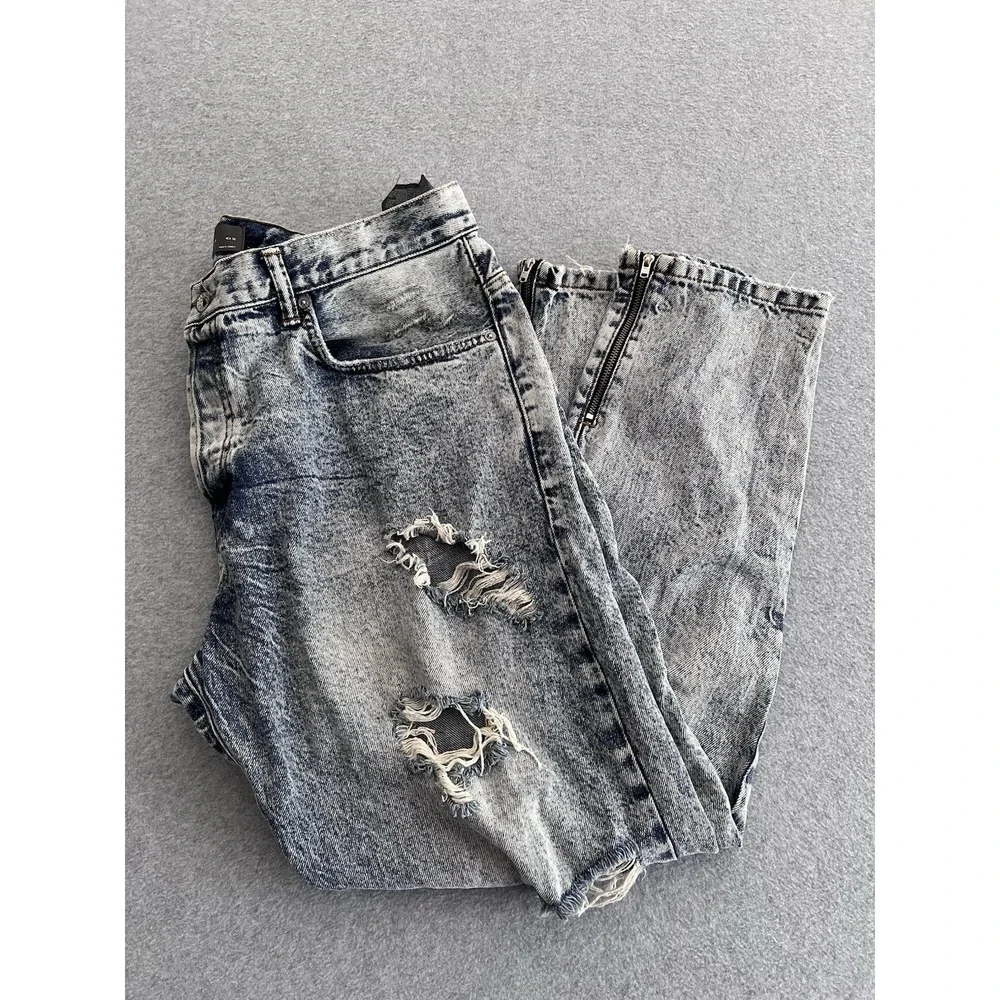 Zara Jeans Mens Size 36 White Acid Wash Distressed Raw Hem Skinny Button Fly‎